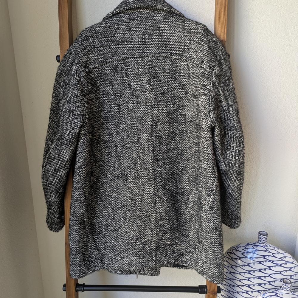 Mango Women's Mottled Double-Breasted Black & White Tweed Pea Coat - Picture 7 of 8